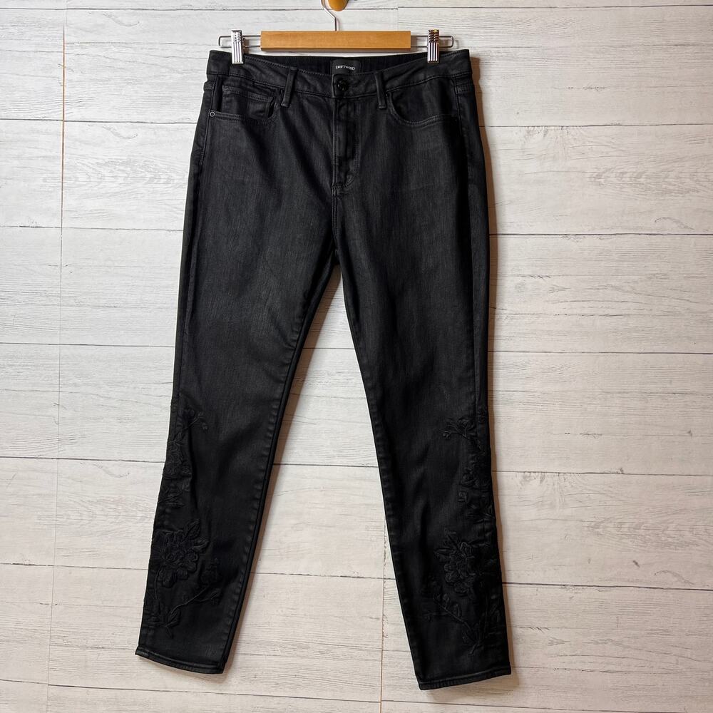 Driftwood Jeans Womens Size W30 Black Jackie High Rise Floral Embroidery Cotton